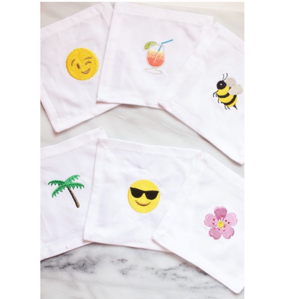 House of Pom Embroidered Emoji Cloth Cocktail Napkins